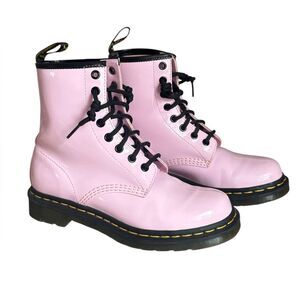 Dr Doc Martens 1460 Patent Leather Lace Up Combat Boots Womens Size 7 Pale Pink